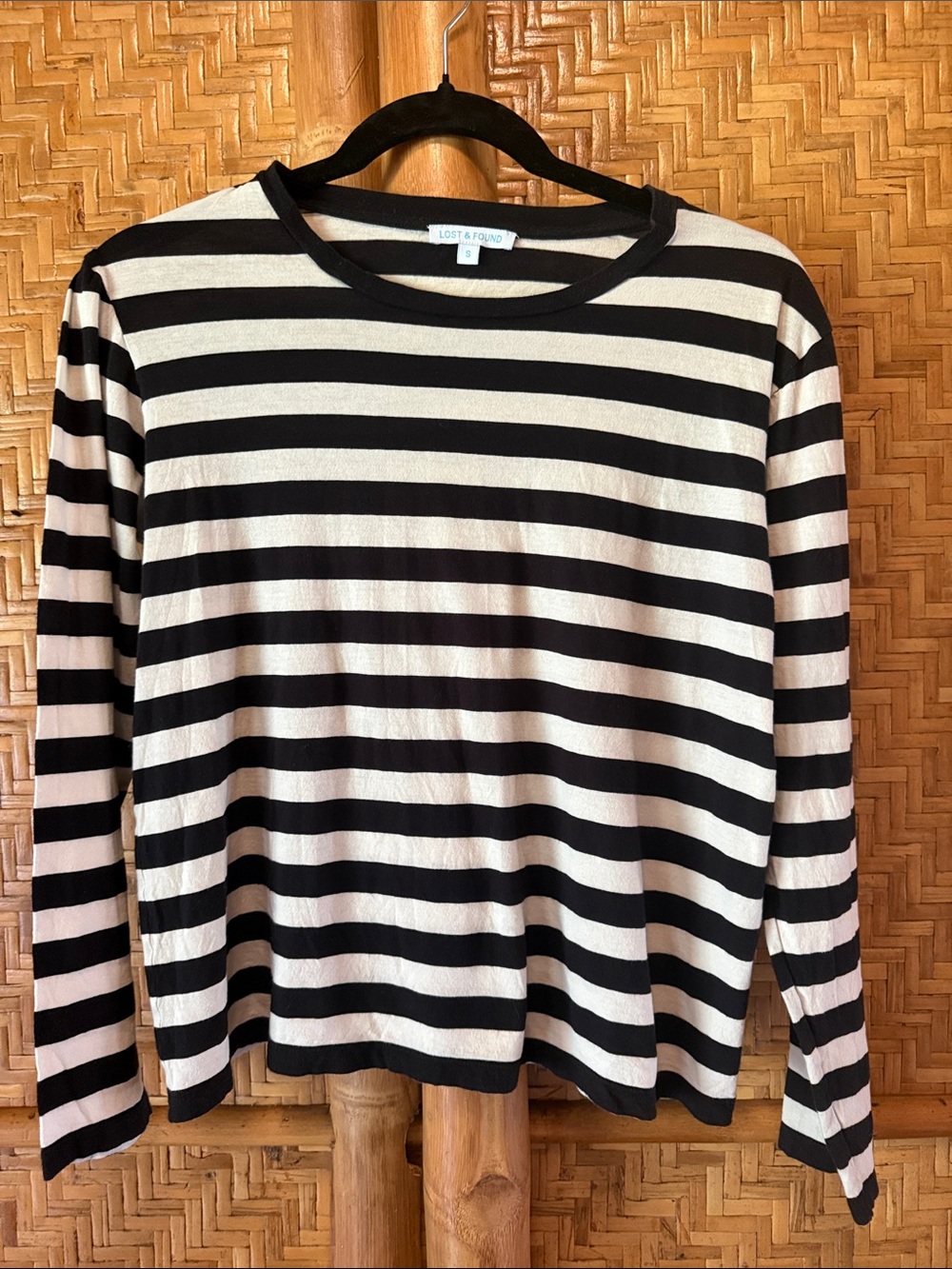 Lost & Found Black and White Striped superfine cotton Long Sleeve Tee small